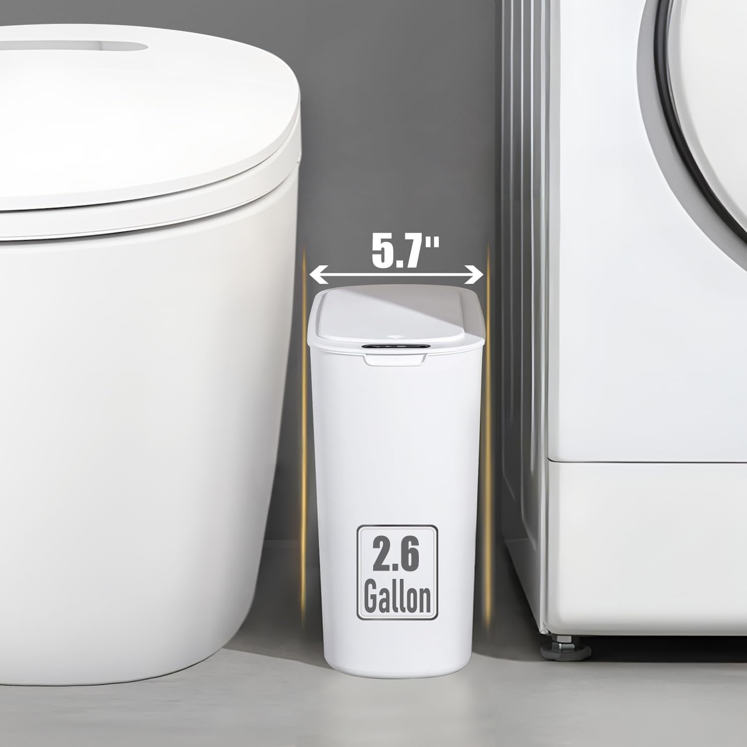 Automatic Touchless Bathroom Bin 2.6 Gallon Slim Motion Sensor White