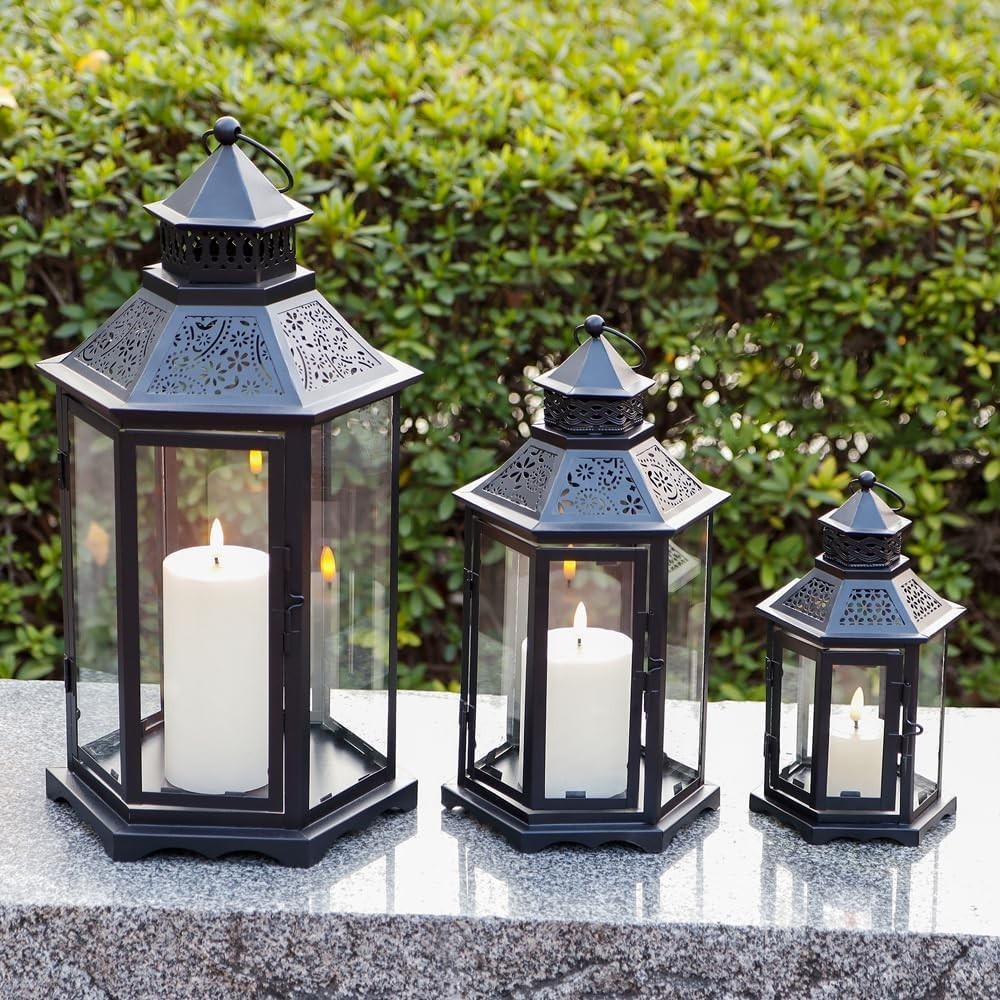 3-Pack Black Vintage Metal Candle Lanterns