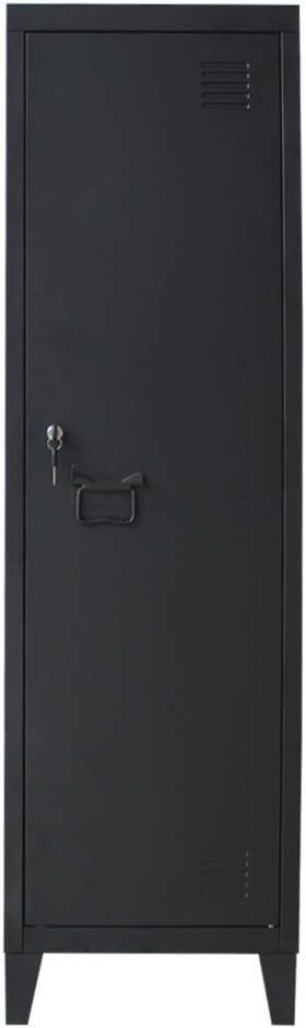 Metal Locker Storage Cabinet Black Steel Office Filing Cupboard 137cm Tall