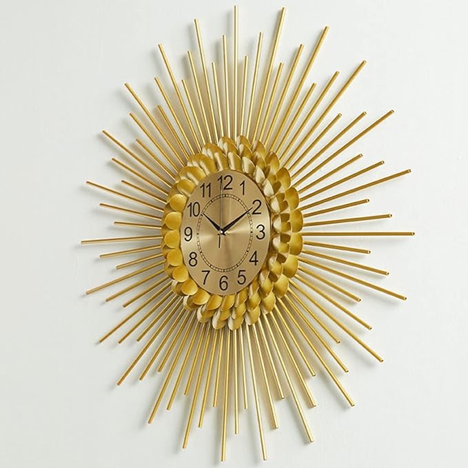Luxury Gold Sunburst Wall Clock 60cm Modern Metal Silent Quartz Home Decor
