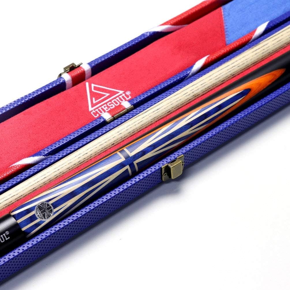 57" 3/4 Joint Ebony Snooker Cue 9.5mm Tip Union Jack Case Extensions