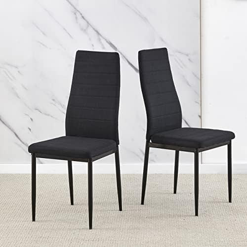 Square Glass Dining Table Set 75cm Black Linen Chairs 2 Seater Compact
