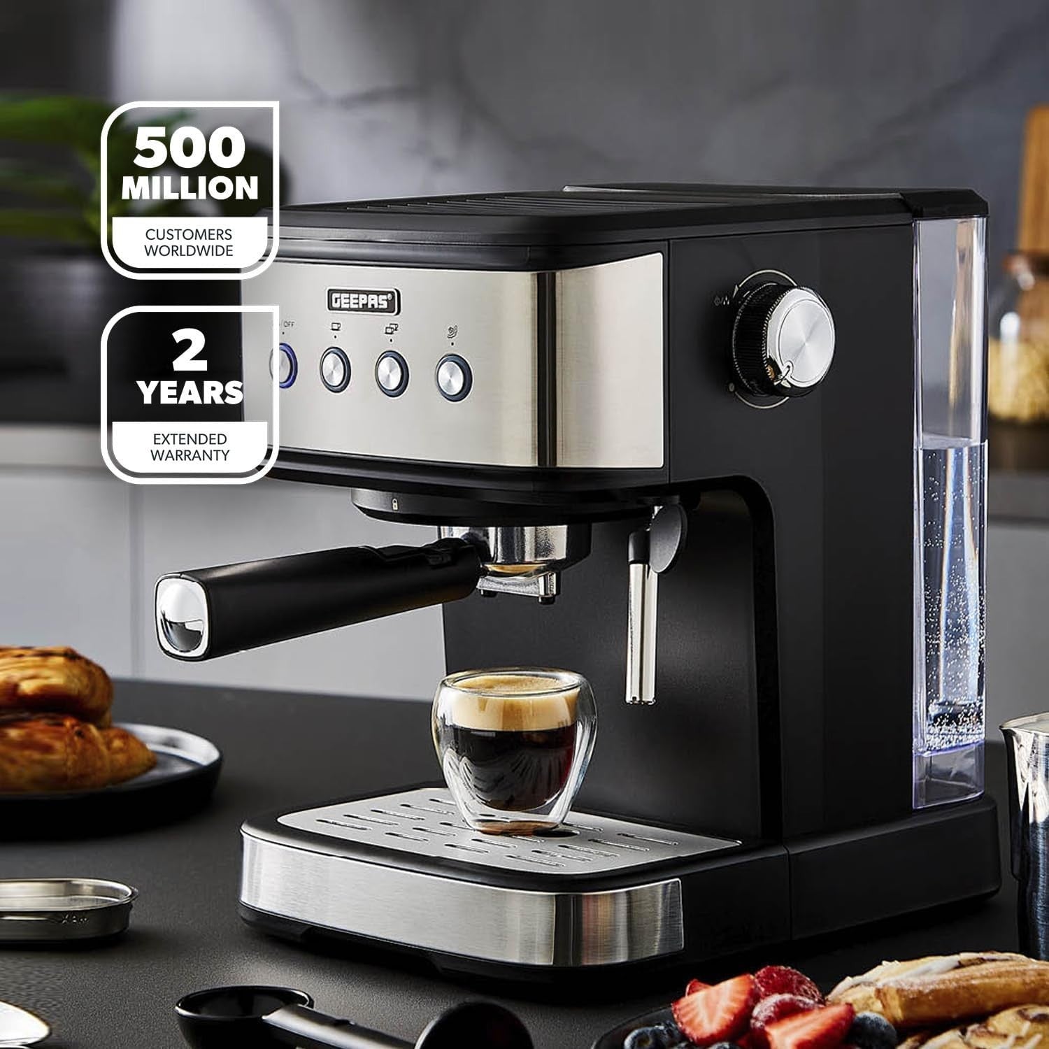 Stainless Espresso Machine 20 Bar Pressure, Milk Frother, 1.5L Tank, 1100W