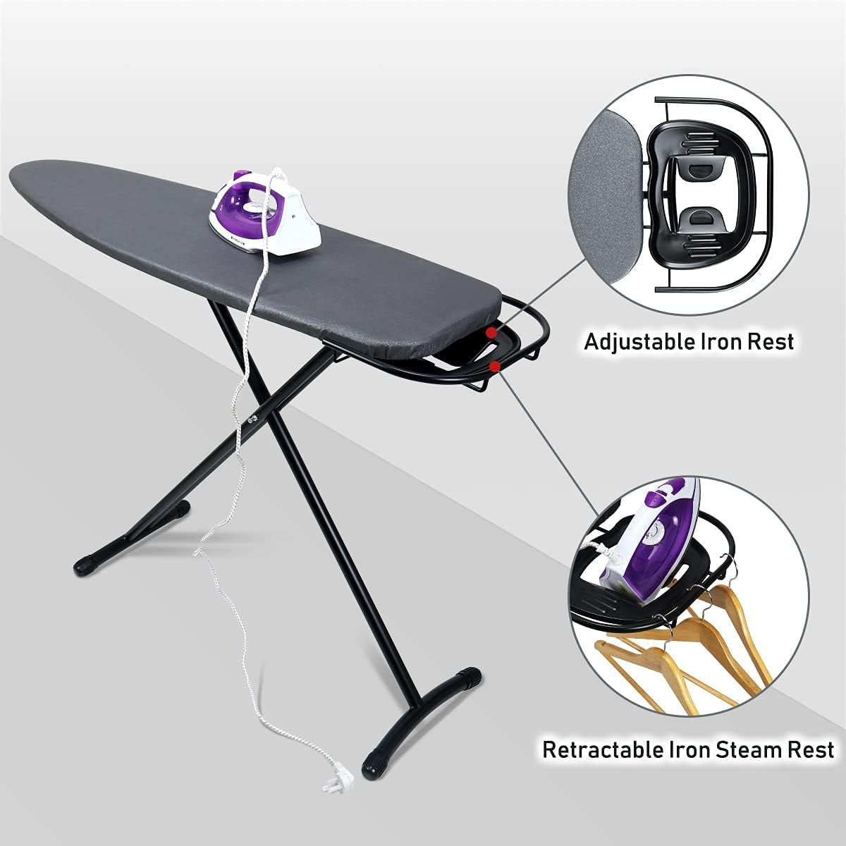 Large Ironing Board 111x36cm Height Adjustable Steam Iron Rest Wide