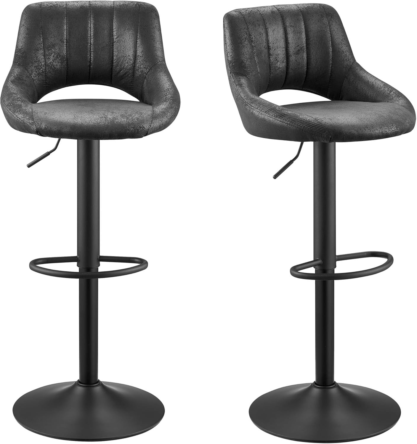 Black Bar Stools Set of 2 | Memory Foam Seat, Adjustable Swivel, Round