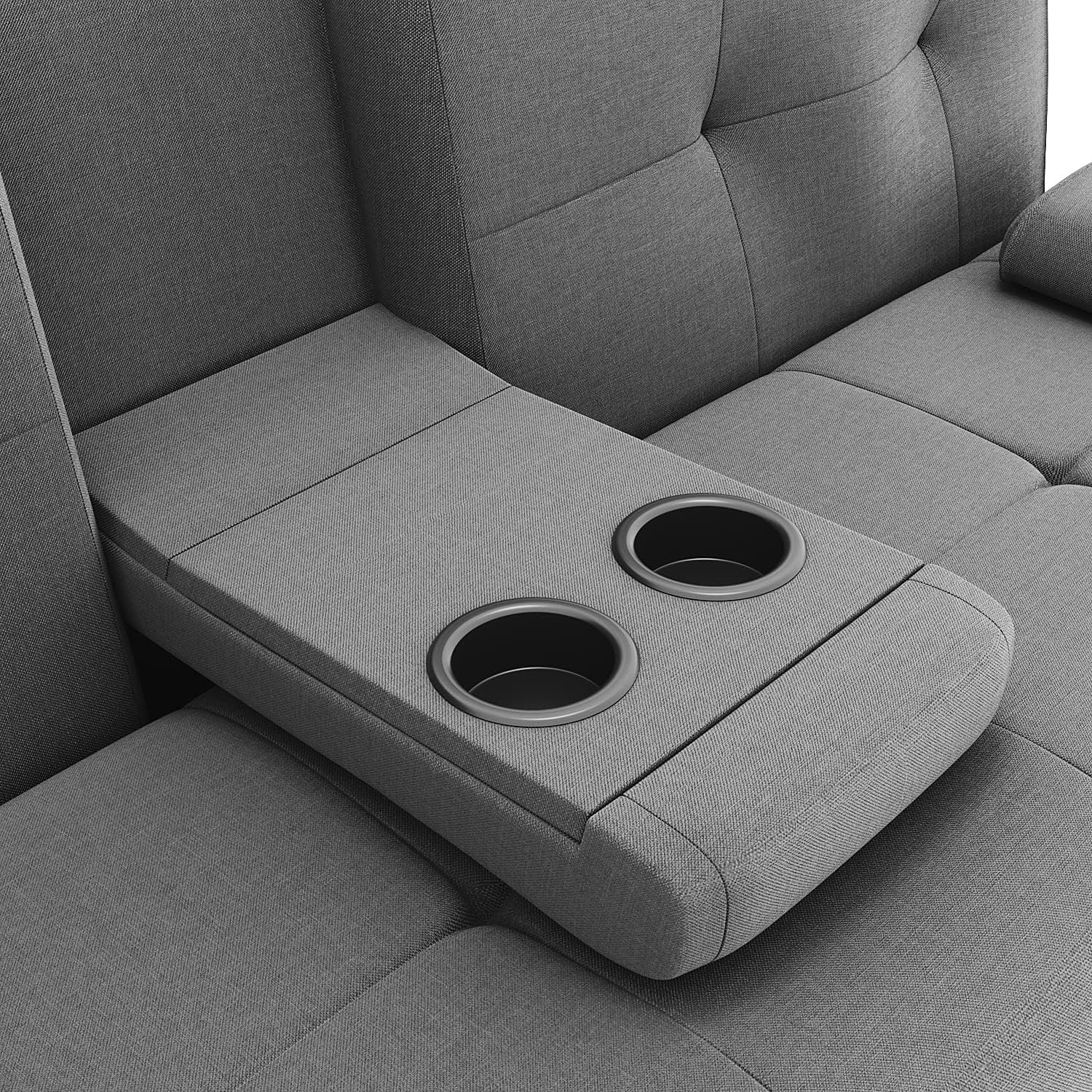 Modern Grey Fabric Recliner Sofa Bed 2-Seater Cup Holder Sleeper Couch