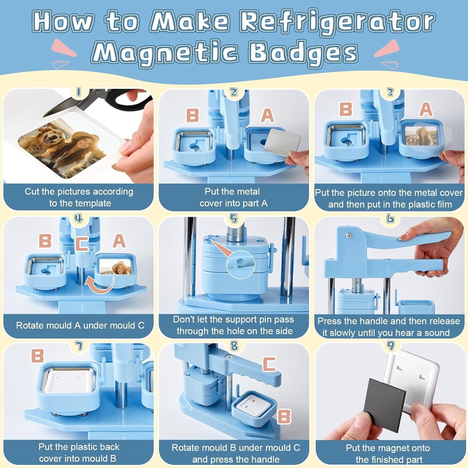 Photo Magnet Making Machine 50mm Button Press DIY Fridge Magnet Kit
