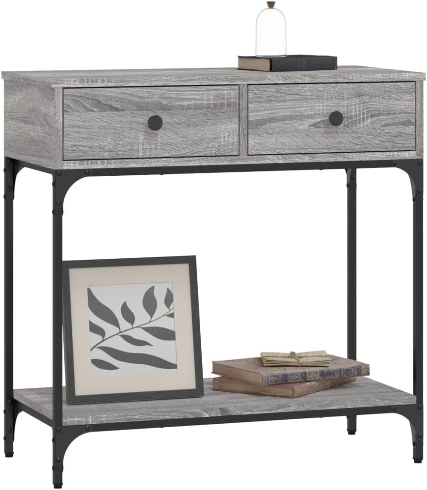 Slim Grey Console Table with Drawers & Shelf – Modern Hallway Storage