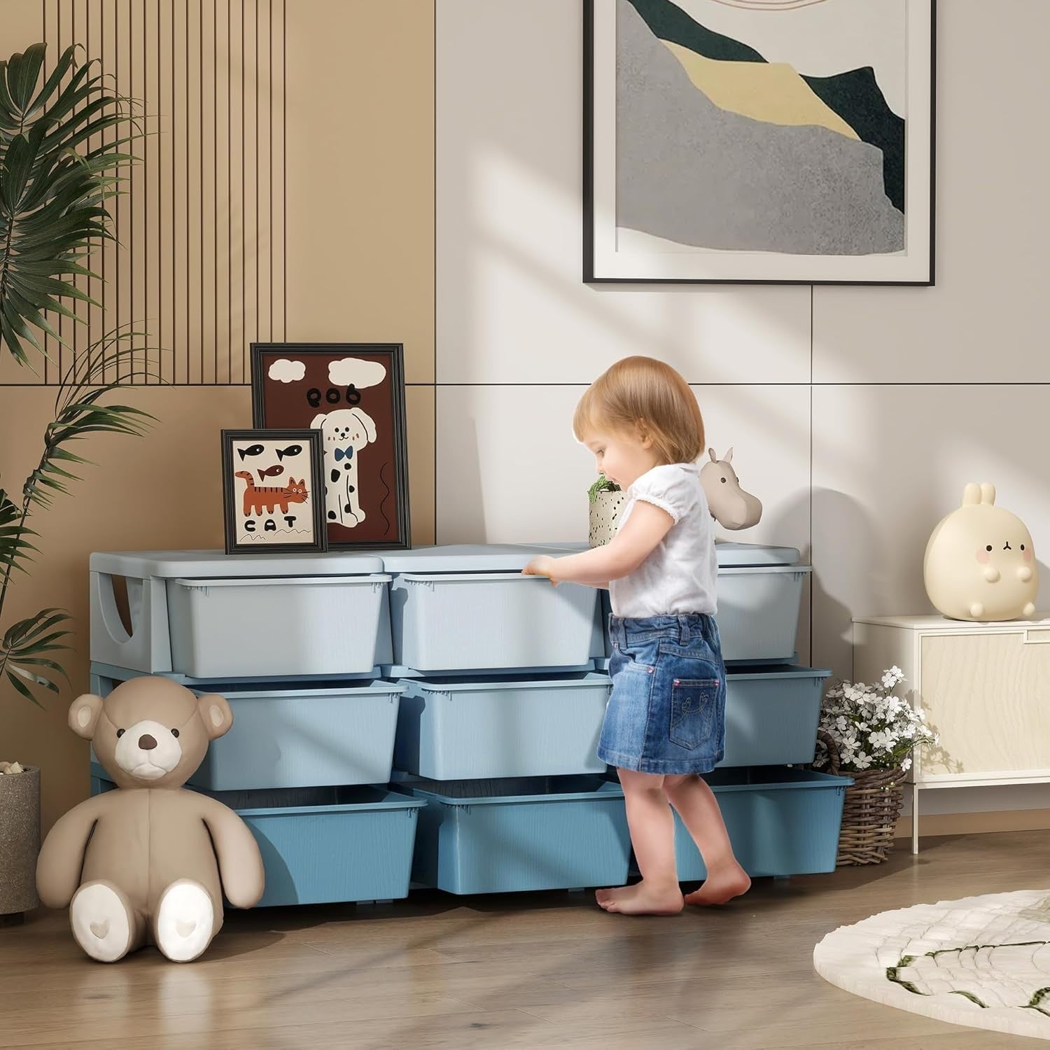 Kids 9-Drawer Storage Unit Toy Organizer Chest with Safe Rounded Corners Blue