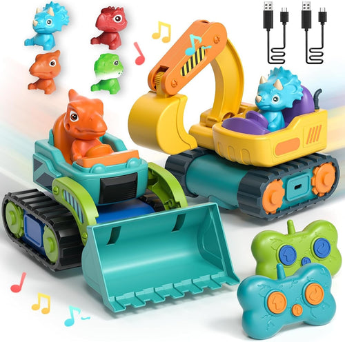 Castle Dinosaur RC Digger Construction Truck Toy w/ Music Sound for Toddlers 1-3
