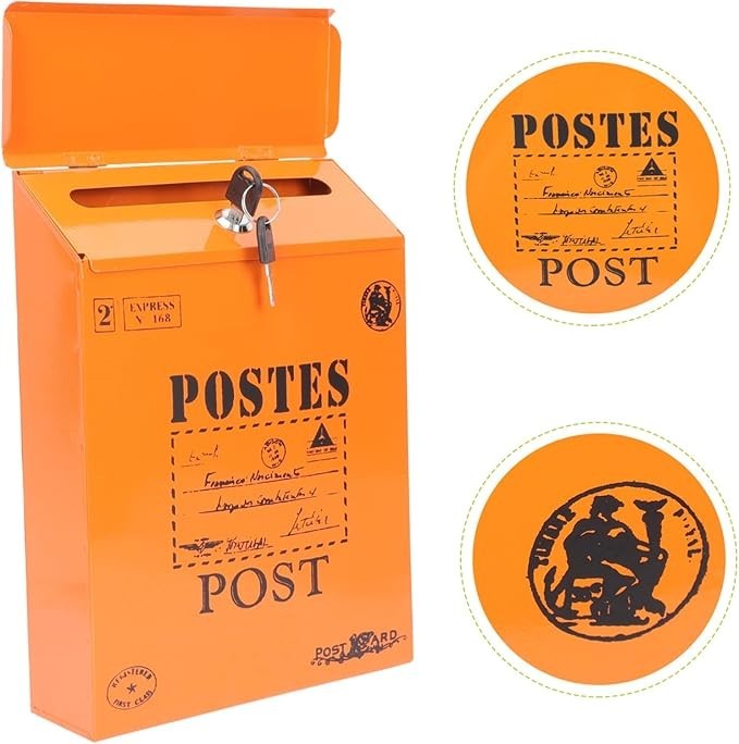 Lockable Wall Mounted Mailbox Iron Post Box Vintage Style Durable Letter Holder