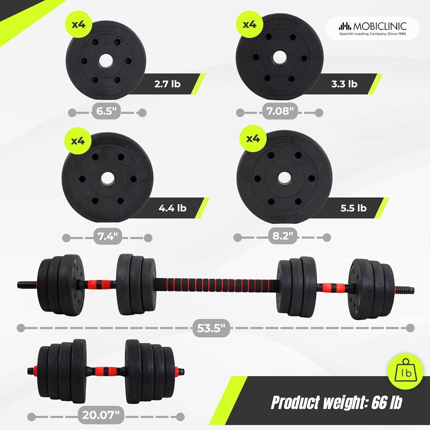 Adjustable Dumbbells 20kg or 30kg 2-in-1 Barbell Set Non Slip Home Gym