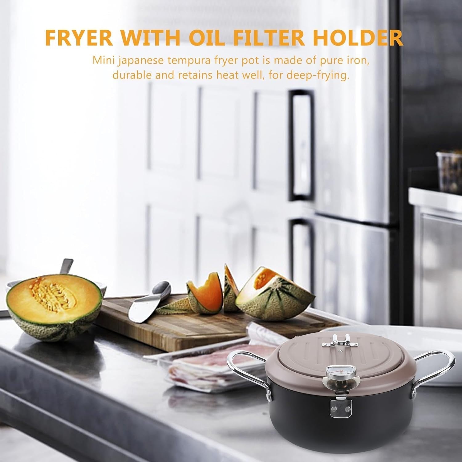Japanese Deep Fryer Pot 20cm With Thermometer Lid Oil Filter