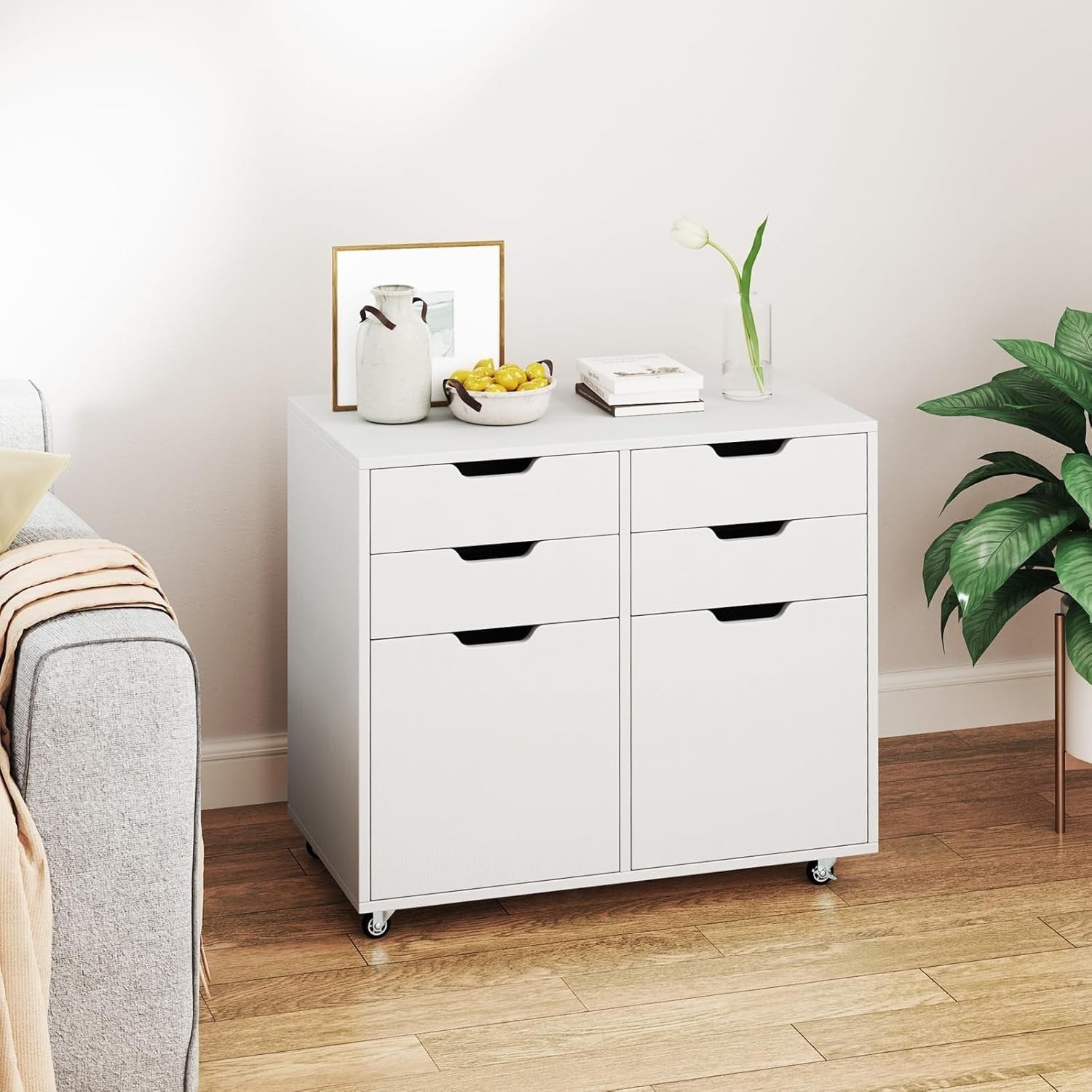 White 4 Drawer Mobile File Cabinet 73x40x64cm Printer Stand