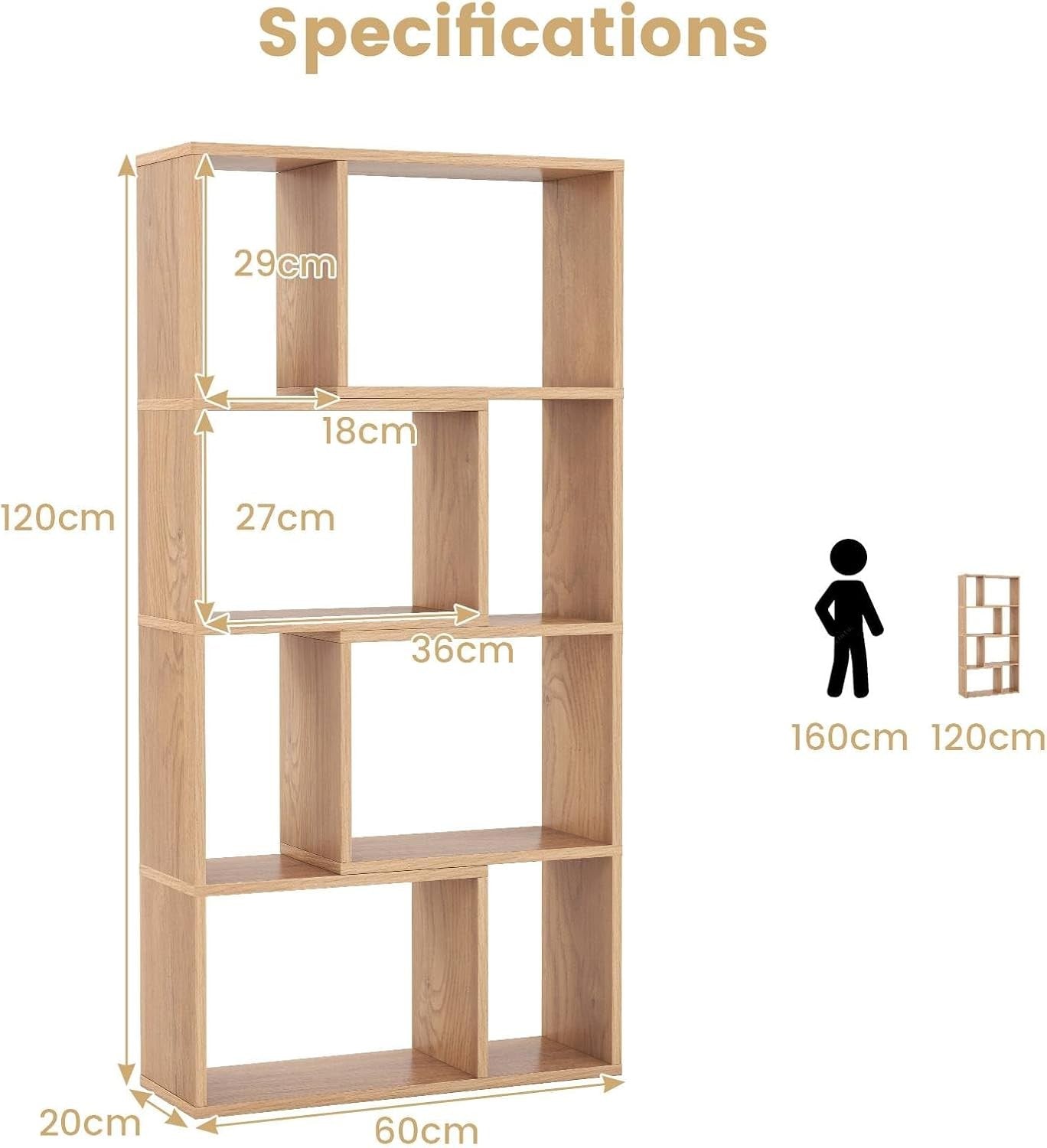 5-Tier White Geometric Bookcase Tall 8-Cube Storage Shelf for Home Office