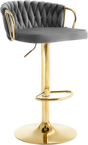 Adjustable Velvet Bar Stool Dark Grey 360° Swivel Kitchen Counter