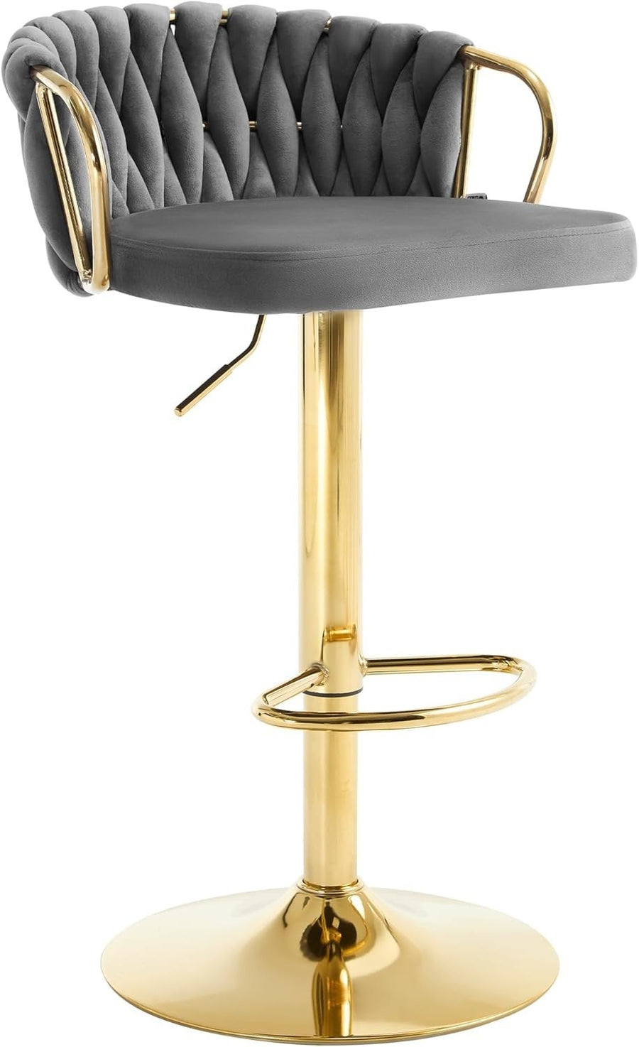 Adjustable Velvet Bar Stool Dark Grey 360° Swivel Kitchen Counter