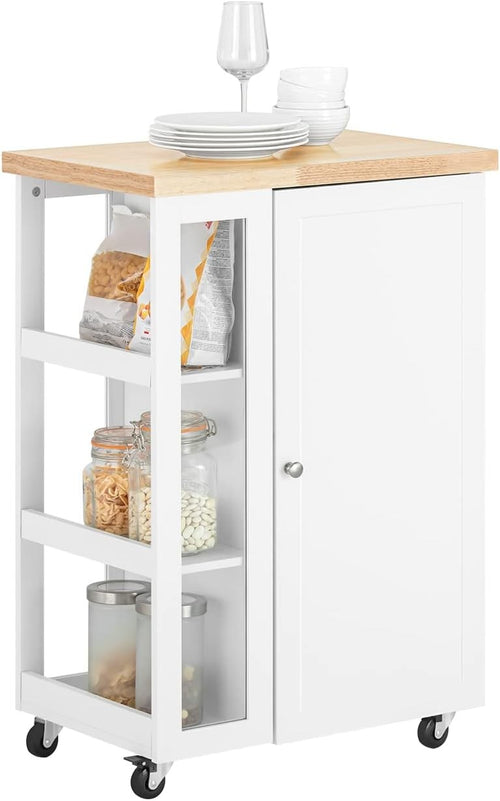 Compact Kitchen Island Cart on Wheels Cupboard Worktop Side Rack White