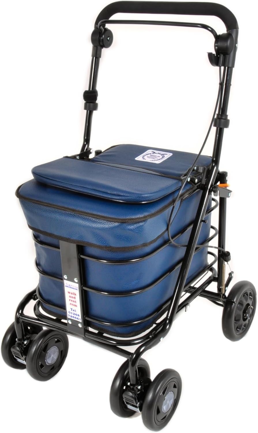 Luxury 6 Wheel Shopping Trolley With Seat Backrest Walking Aid Navy