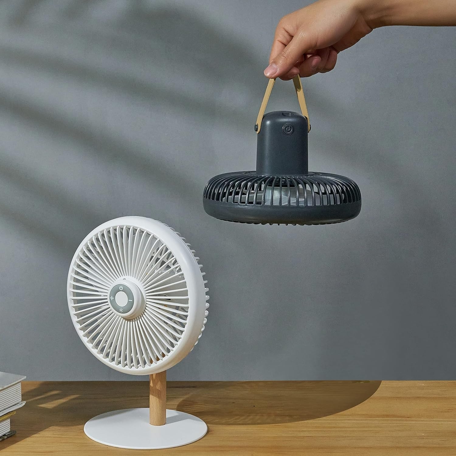 Portable Desk Fan 2-in-1 Rechargeable USB Remote Control Quiet Cooling LED White