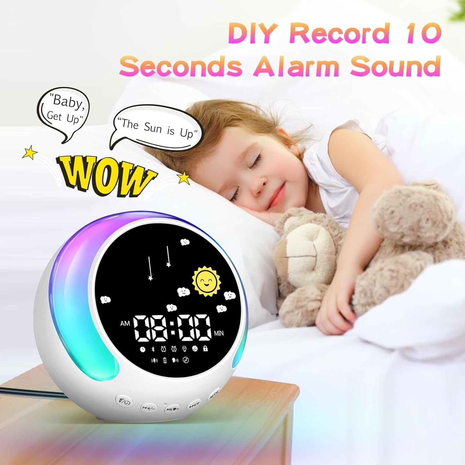 Kids Sleep Trainer Alarm Clock Bluetooth RGB Night Light OK to Wake Sunrise