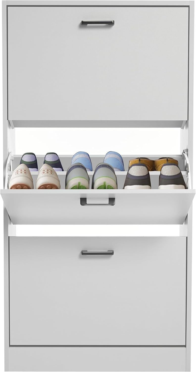 3 Drawer Shoe Cabinet with Adjustable Shelves Slim Space-Saving Storage