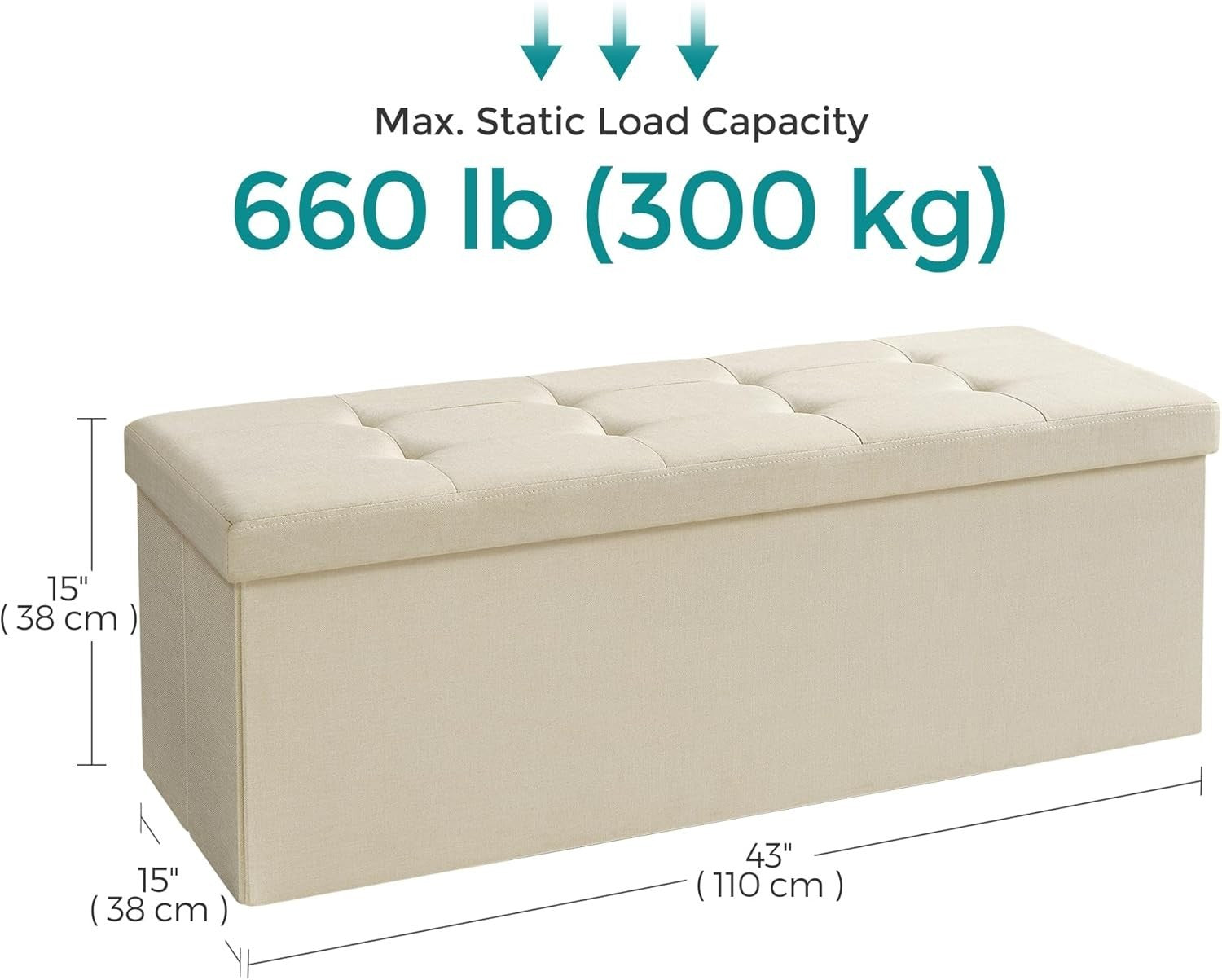Cream White Storage Ottoman Bench 110cm Folding Seat Footstool End-of-Bed