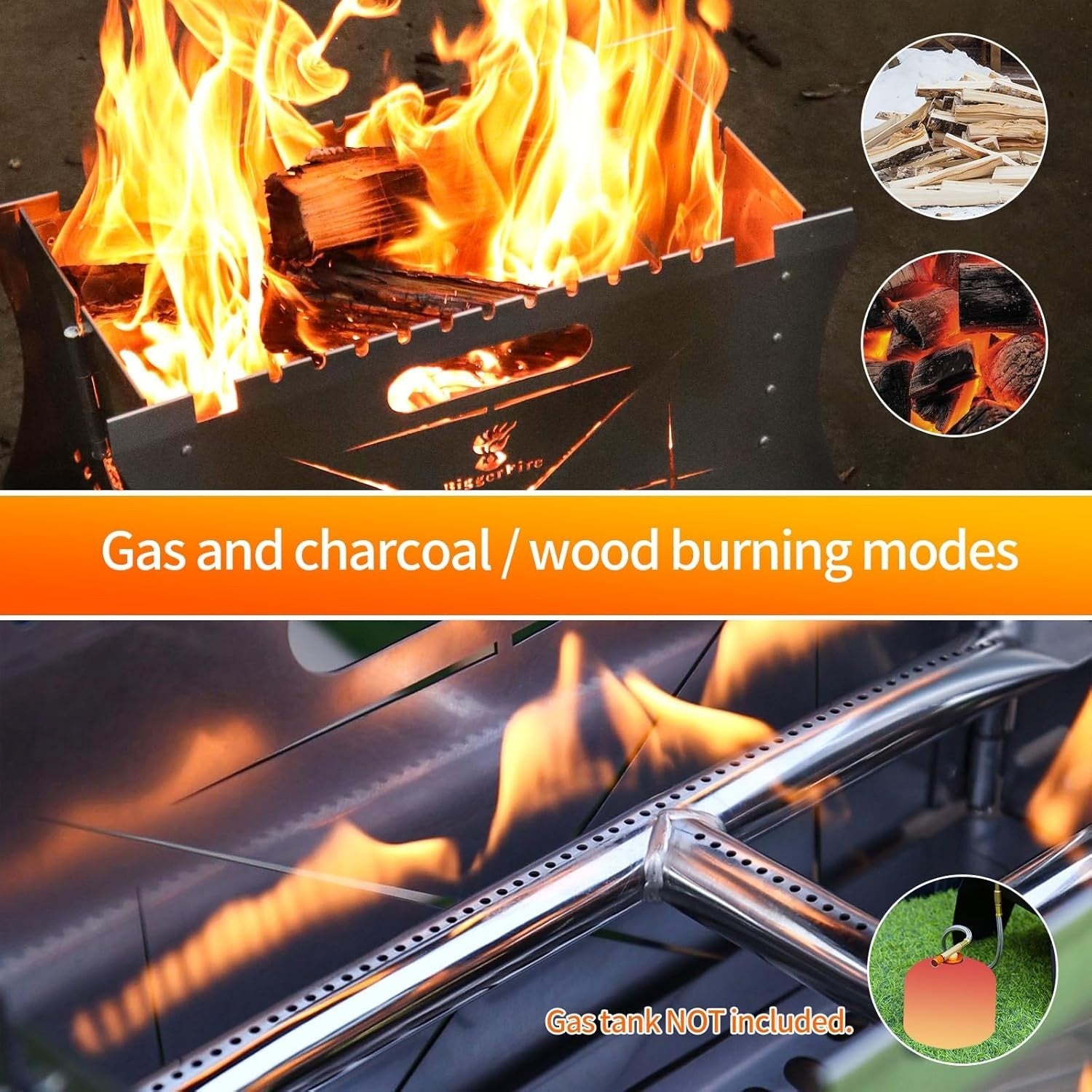 Portable Stainless Steel Camping BBQ Grill Foldable 2-in-1 Charcoal & Gas