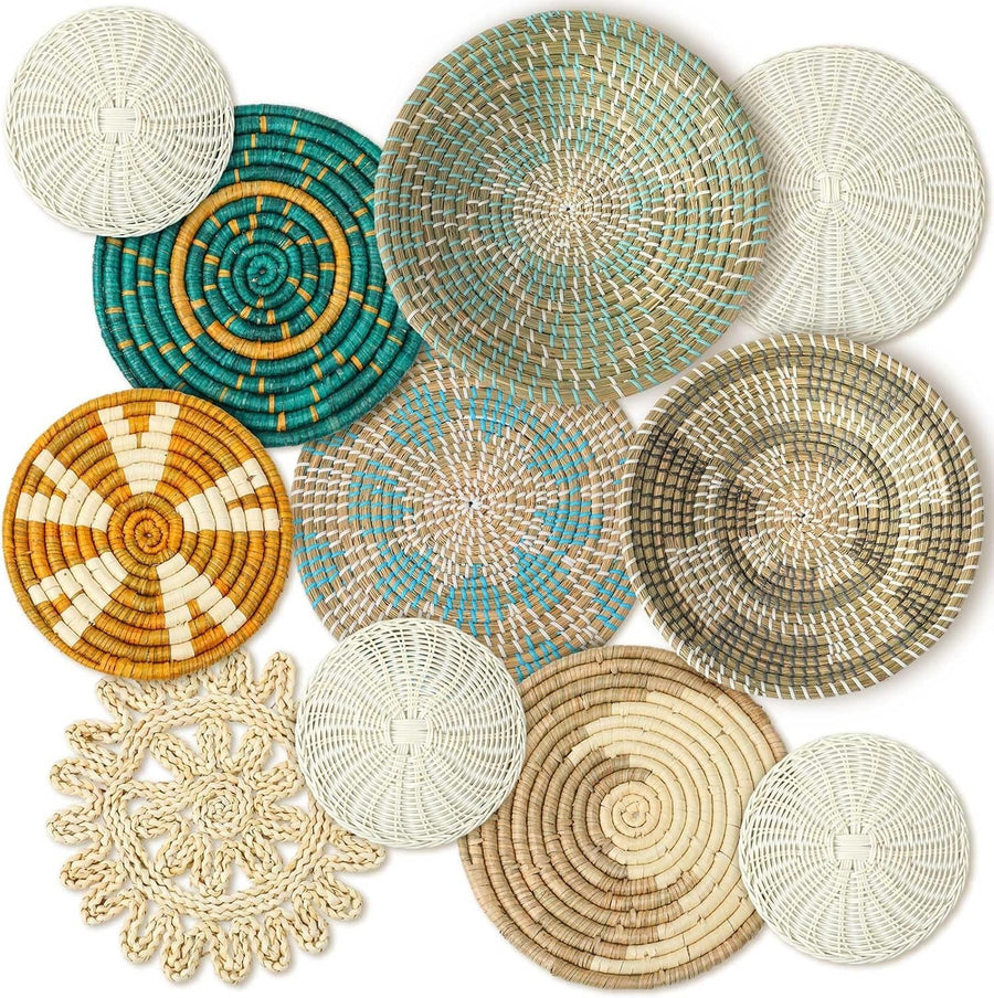 11PCS Boho Woven Wall Baskets Bulrush Farmhouse Decor Clr Bright