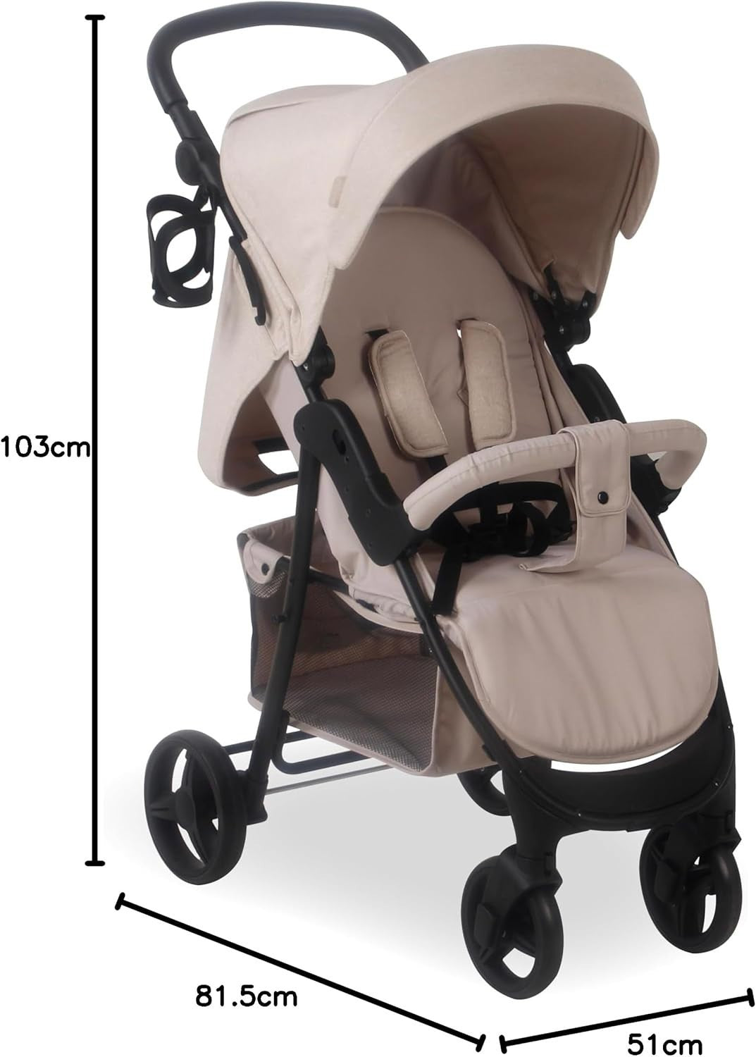 Oatmeal Baby Pushchair Compact Easy Fold Stroller Adjustable Handle Birth to 4Y