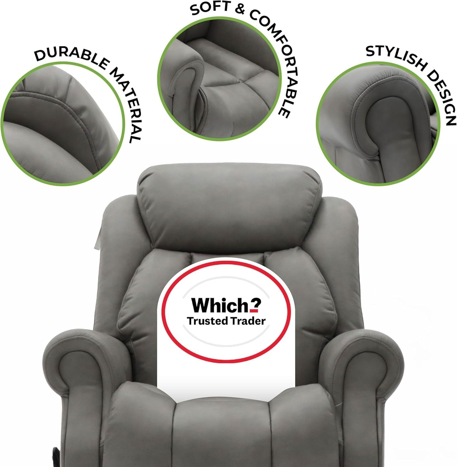 Dual Motor Lift Recliner Chair Heat Massage Leather Riser Mobility Support Grey