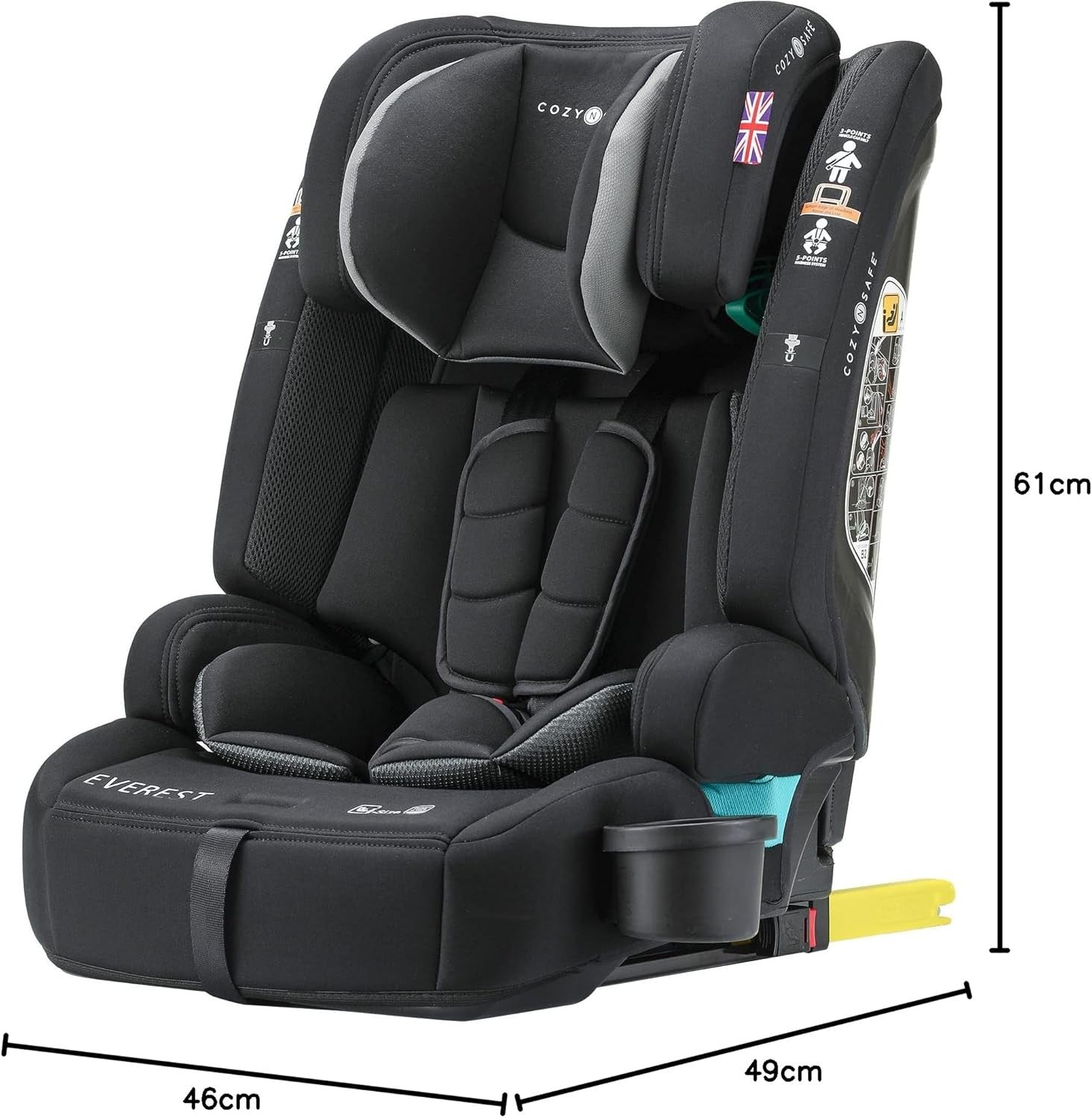 i-Size Child Car Seat ISOFIX High Back Booster 5-Point Harness 9–36kg