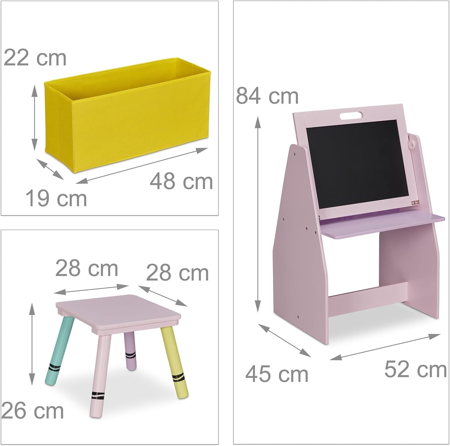 Kids 3in1 Furniture Set Toy Shelf Blackboard Whiteboard Stool Storage Pink