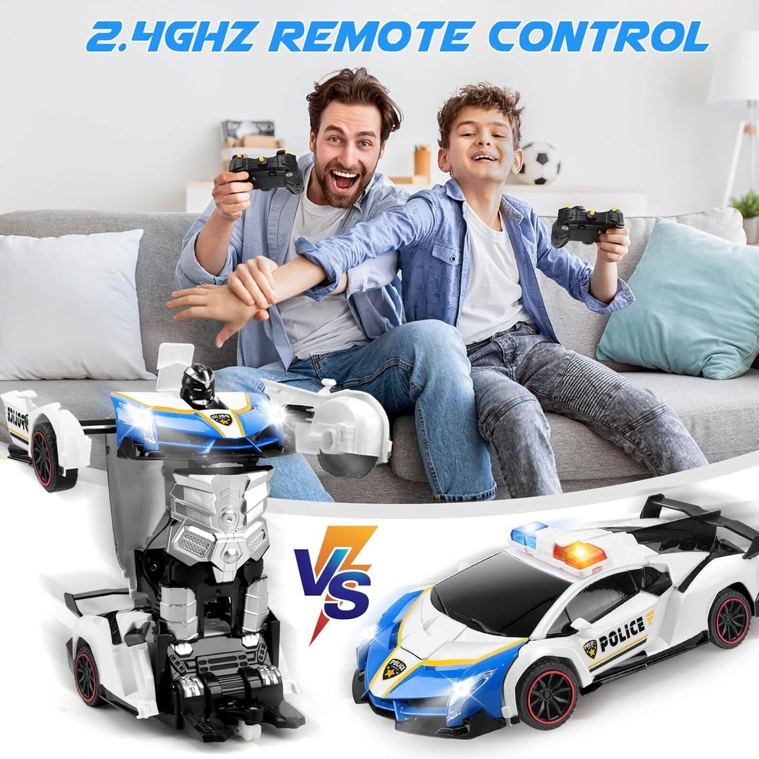 Remote Control Police Car Robot Toy – Transforming RC Car for Kids 3-8