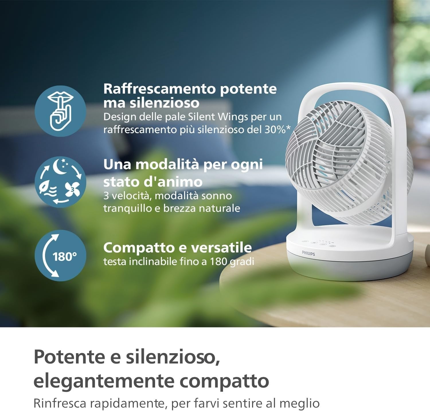 Silent Table Fan – 3 Speed 180° Adjustable Air Circulator Ultra Quiet Cooling