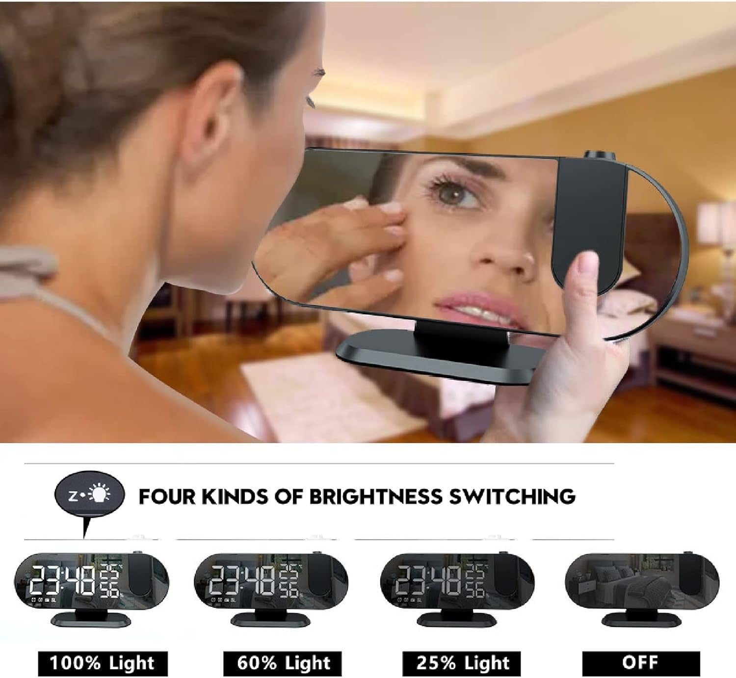 Projection Alarm Clock FM Radio 180° Ceiling Display Snooze USB LED