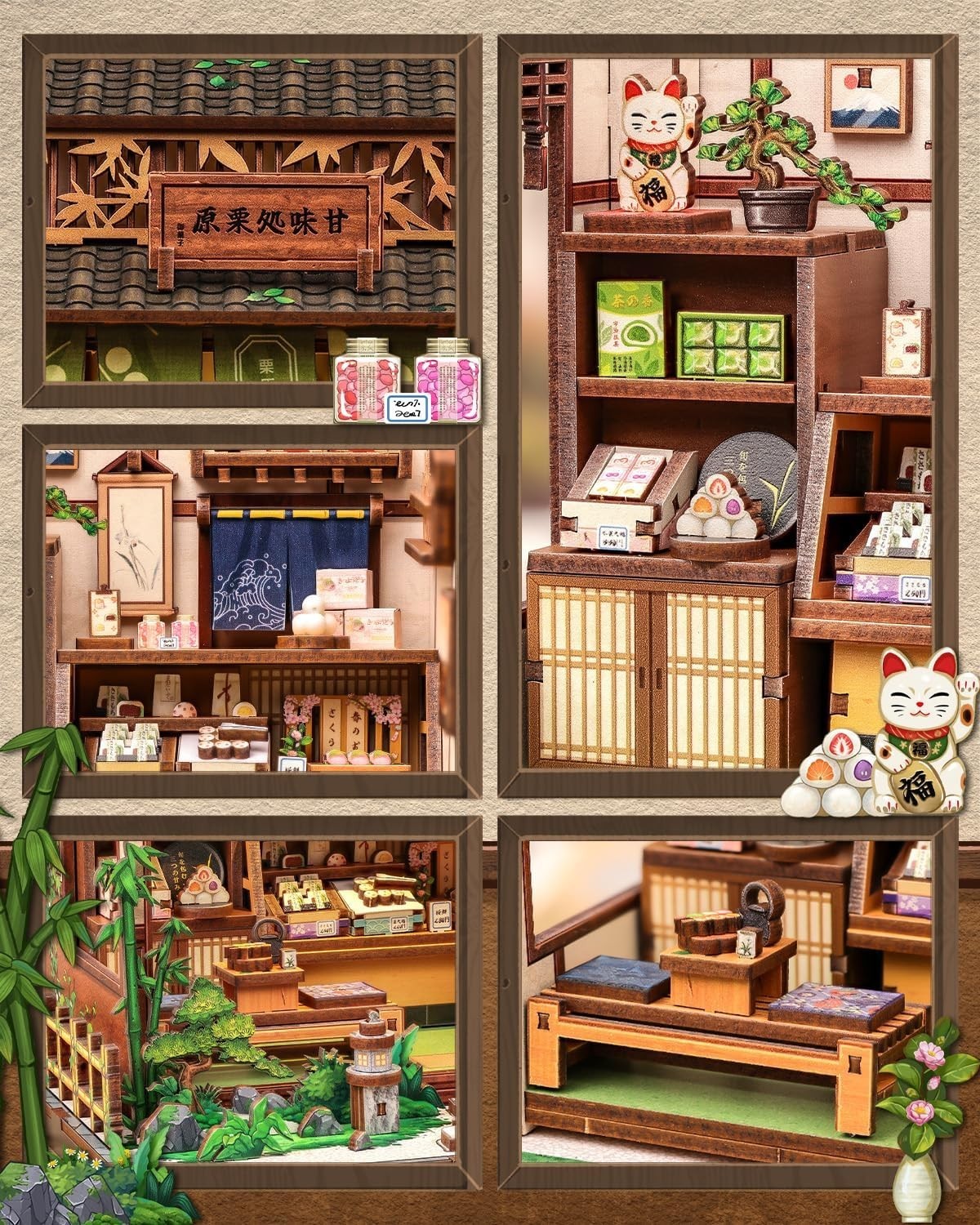DIY Book Nook Kit Japanese Wagashi Shop LED Miniature Bookend Decor