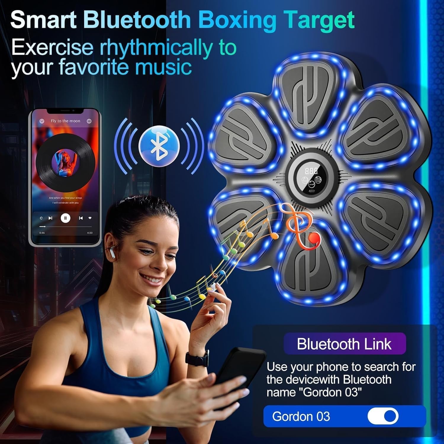 Music Boxing Machine LED Punch Trainer Bluetooth Wall Mounted Gloves