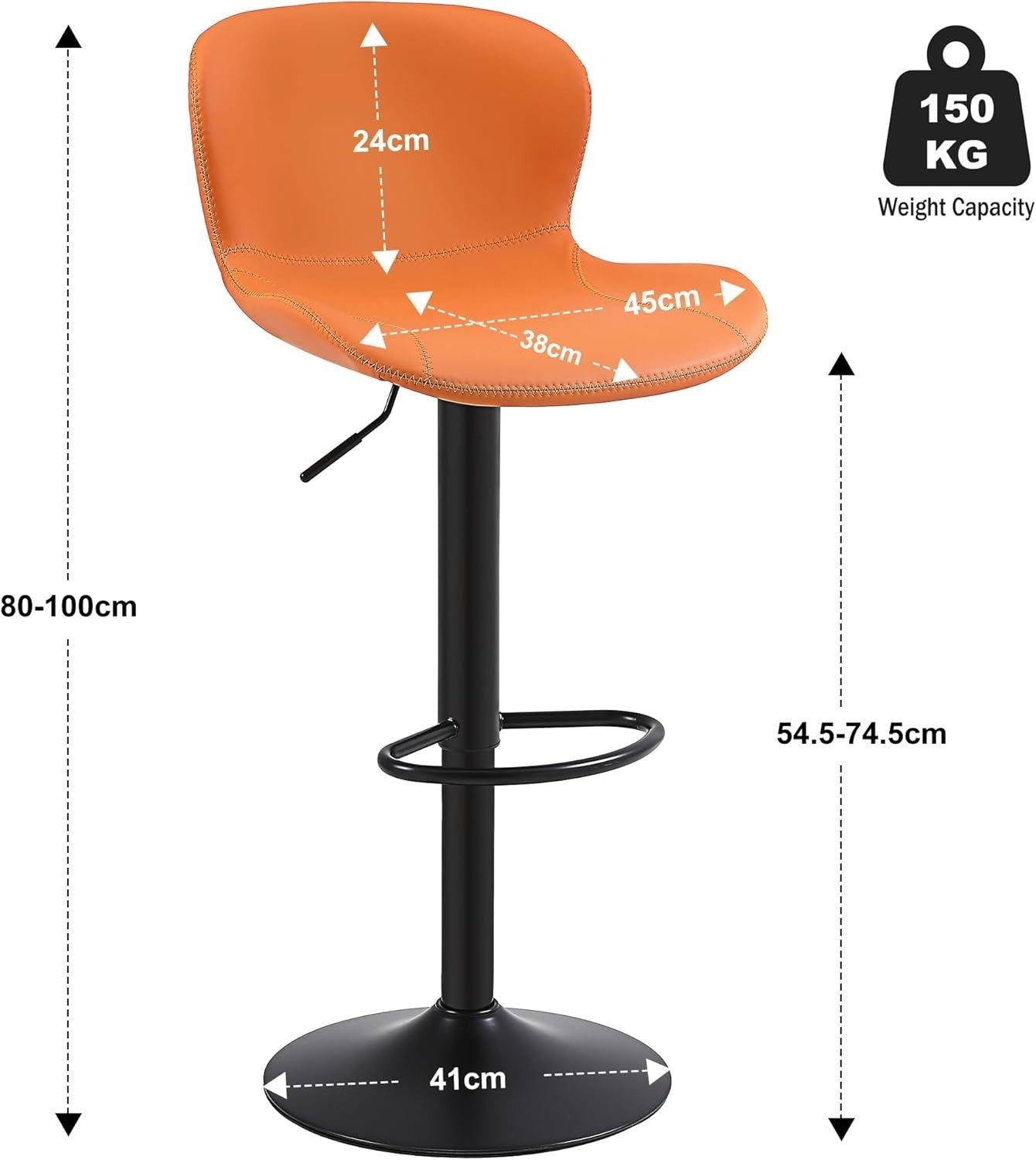 Orange PU Leather Bar Stools Set of 3 | Adjustable Swivel Counter Chairs