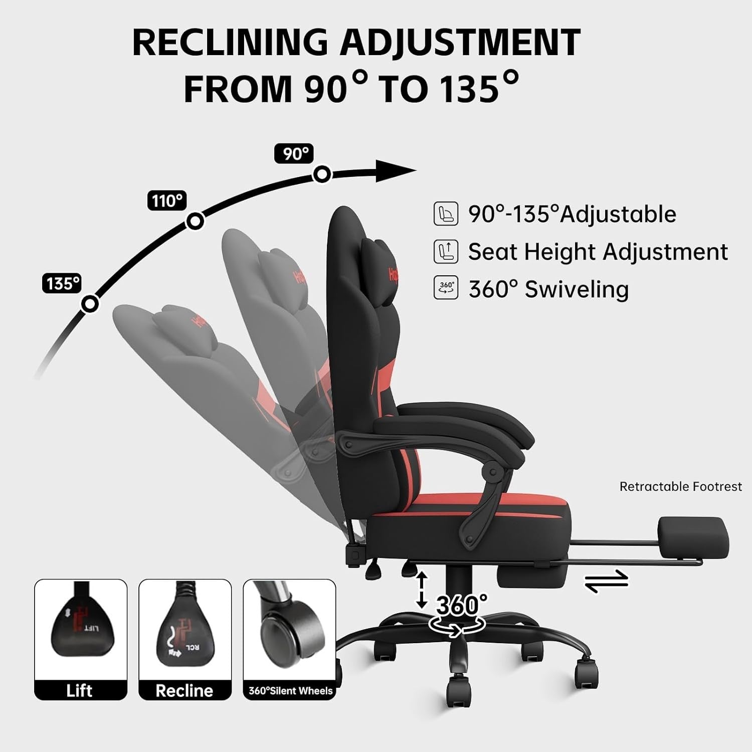 Gaming Chair Red PU Leather PC Swivel Ergonomic Recliner Office Desk Seat