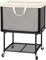 110L Rolling Laundry Hamper with Wheels Large 2-Tier Basket Removable Bag