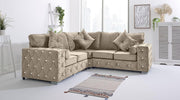 Cream Plush Velvet 5 Seater Corner Sofa With Extra Pillows – Diamond Tufted