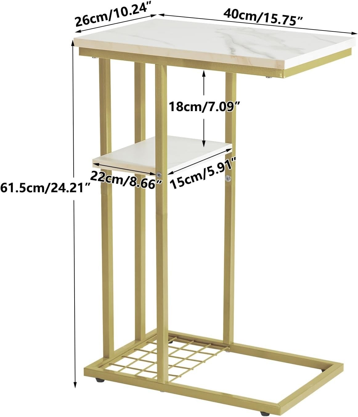 Set of 2 C-Shaped End Tables Marble White & Gold – Compact, Sturdy, Multi-Use