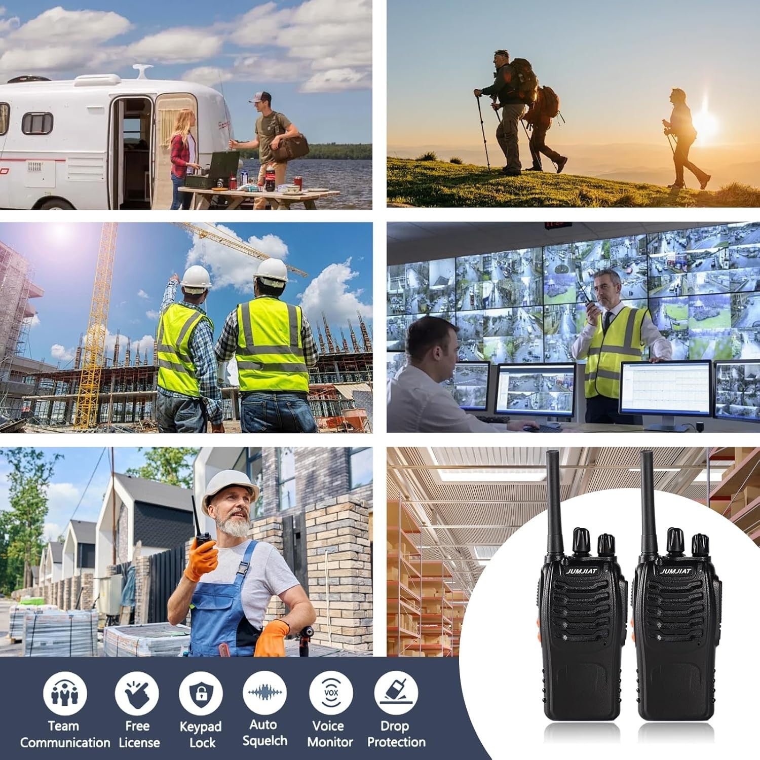Long Range PMR446 Walkie Talkies 2 Pack Rechargeable 16CH w/ Earpieces