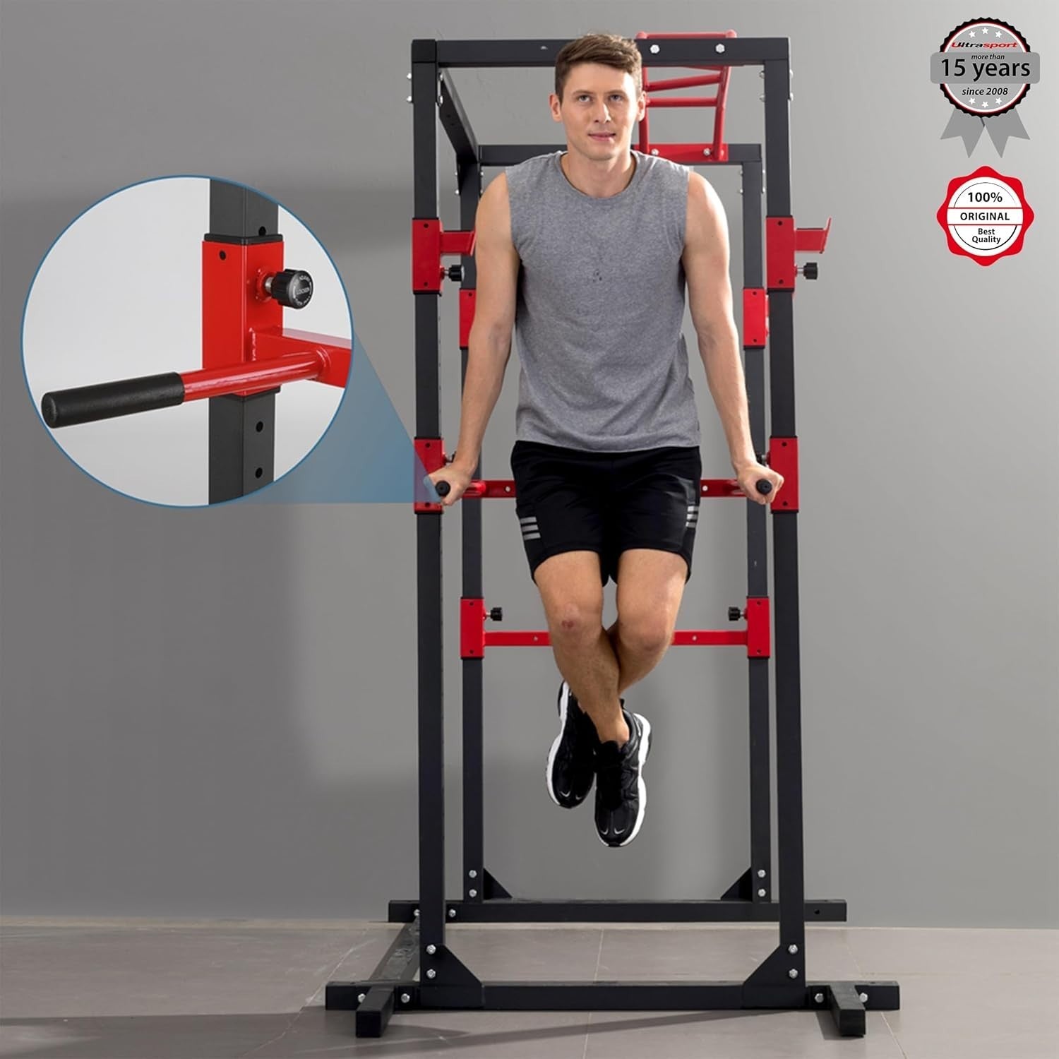 Power Rack Squat Cage Black & Red with Pull Up Bar | Home Gym Training