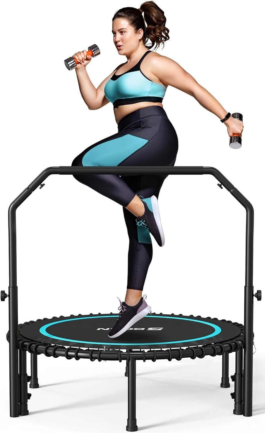40in Fitness Rebounder Trampoline Adjustable Handle Silent Bungee 450lb