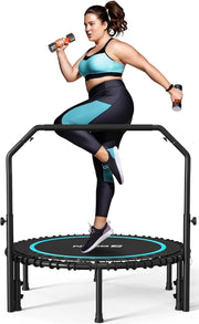 40in Fitness Rebounder Trampoline Adjustable Handle Silent Bungee 450lb