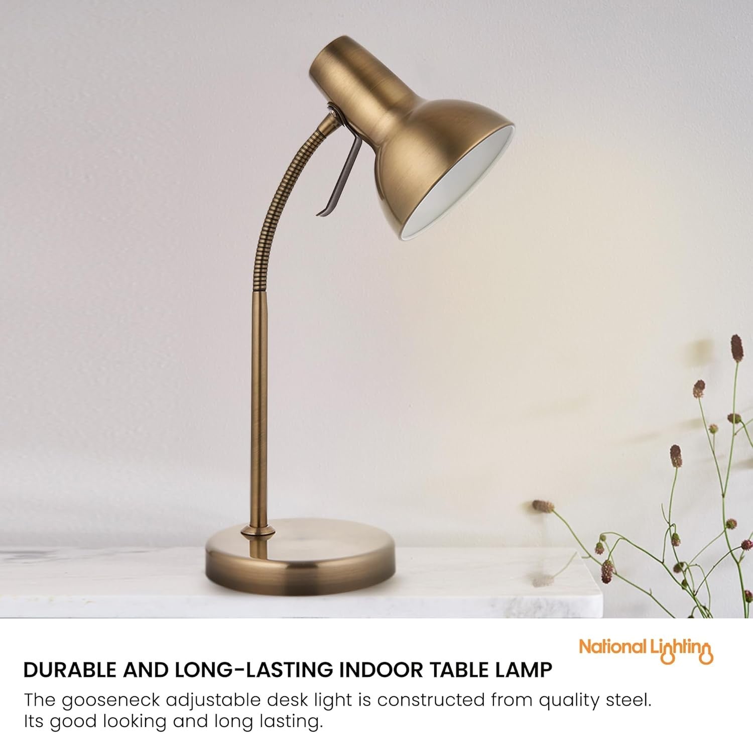 Antique Brass Desk Lamp USB Gooseneck Reading Light GU10 Bedside Office