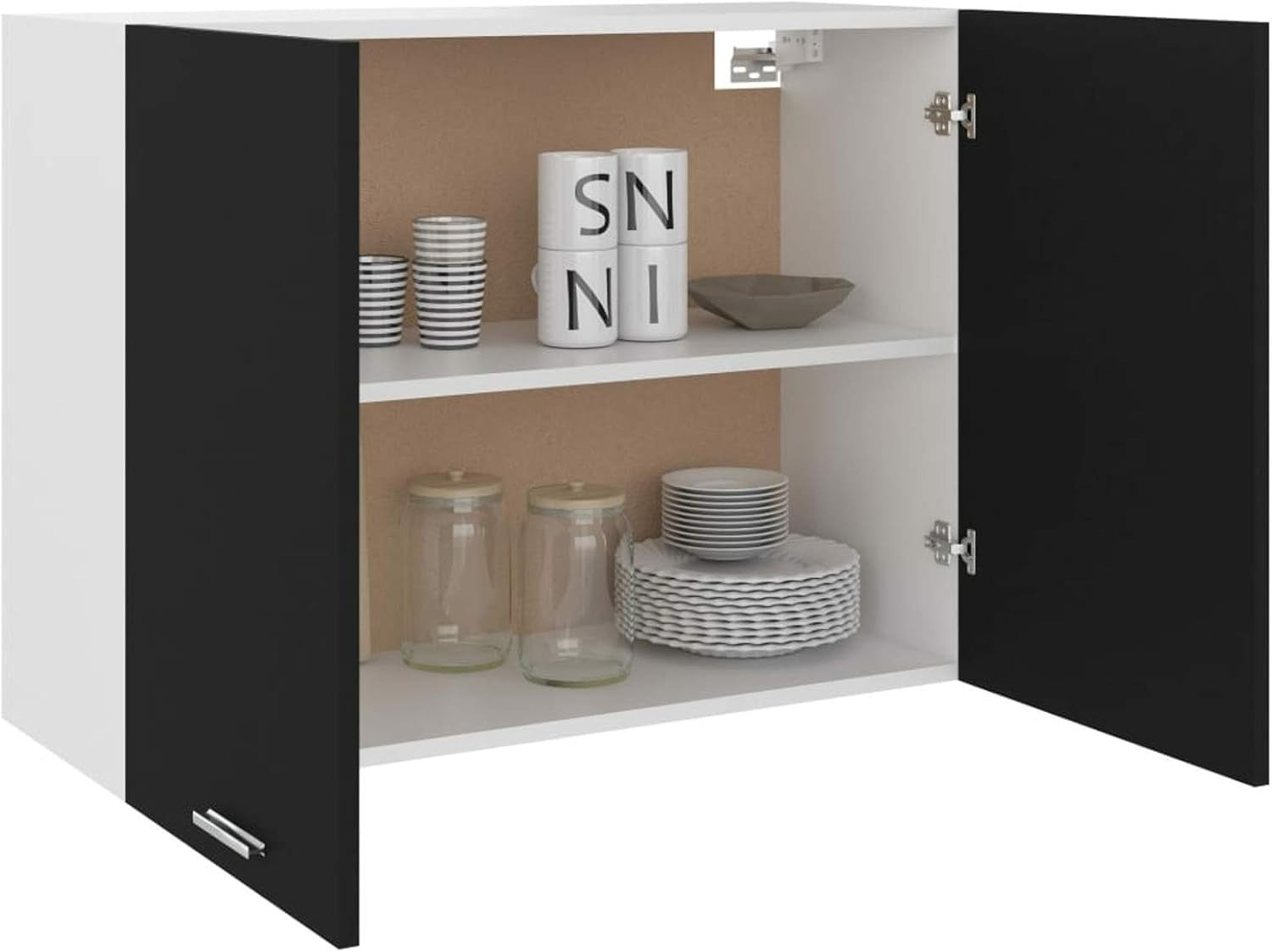Space-Saving Lockable Wall Cabinet with Double Doors & Shelves Black