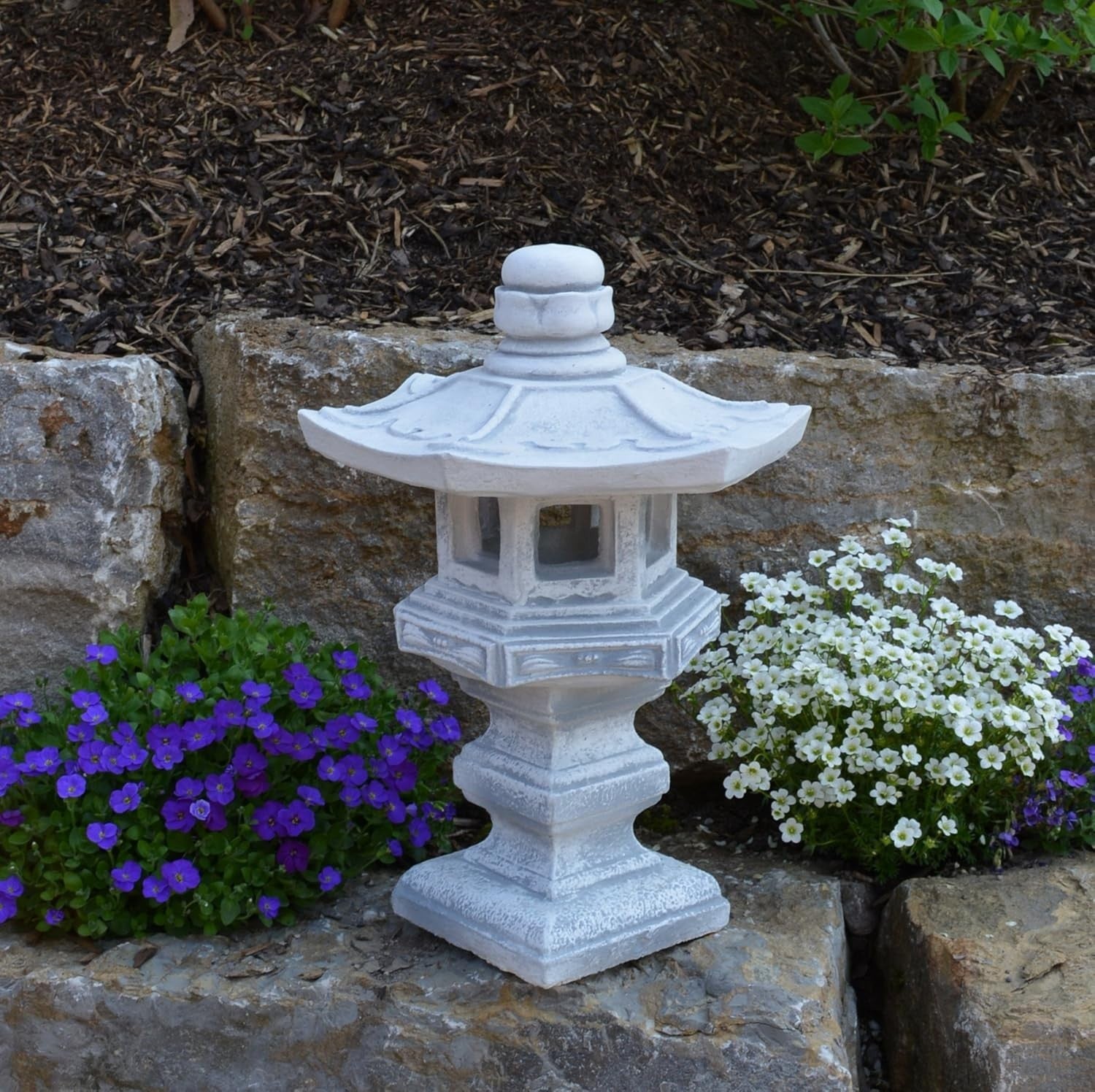 Japanese Tachi-Gata Stone Lantern 42 cm Grey Frost-Proof Garden Decor
